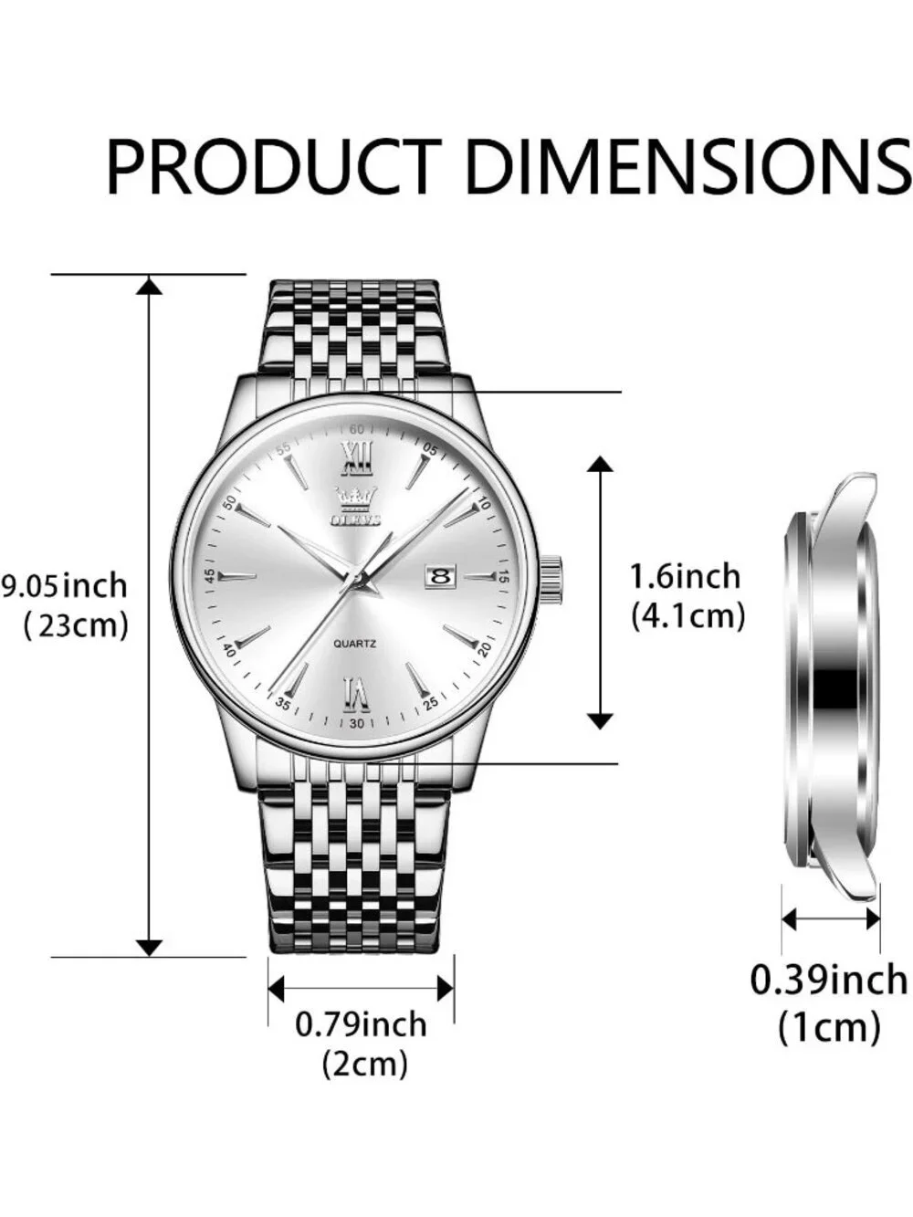 Men's Silver Big Dial Analog Quartz Stainless Steel Relojes Waterproof Watch